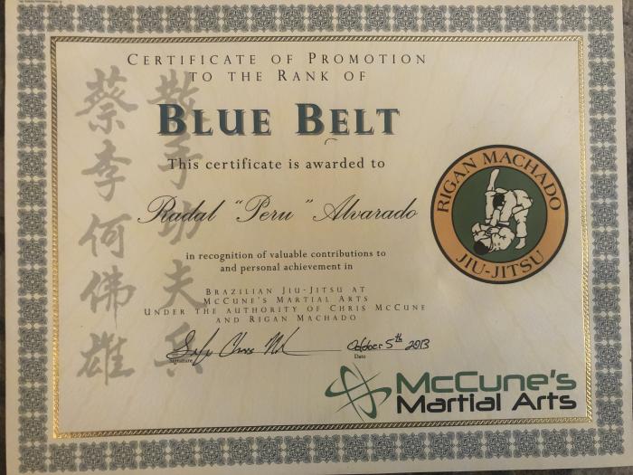 Blue belt · October 5, 2013 · Promoted by Chris McCunes