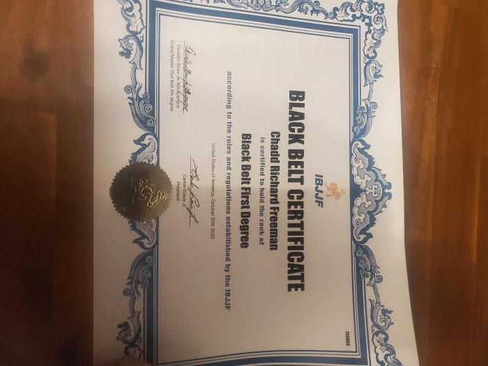 Black belt 1st degree certificate