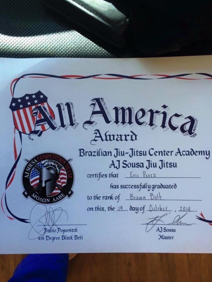 Brown belt · October 19, 2014 · Promoted by AJ Sousa