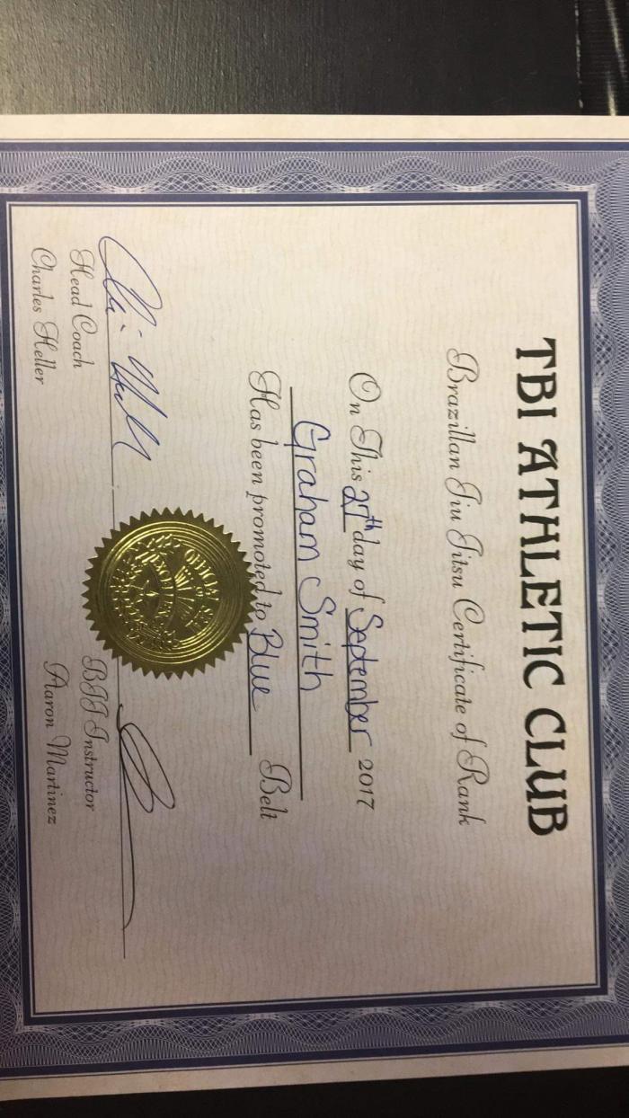 Blue belt · September 27, 2017 · Promoted by Aaron martinez