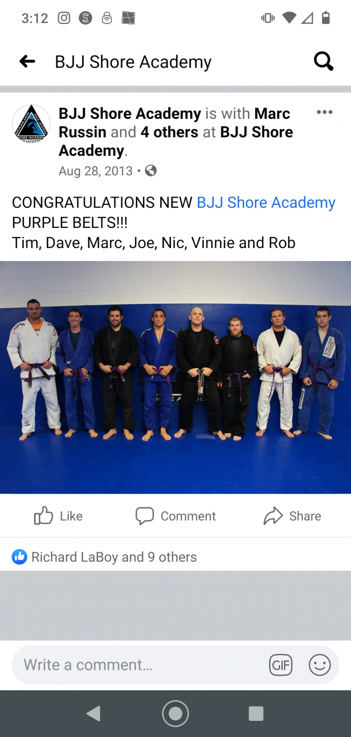 Purple belt · August 28, 2013 · Promoted by Bill Scott