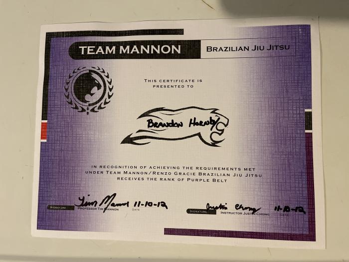Purple belt · November 10, 2012 · Promoted by Tim Mannon