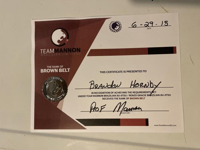 Brown belt · June 29, 2015 · Promoted by Tim Mannon