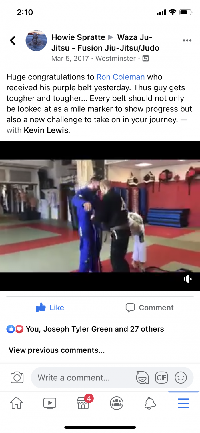 Purple belt · March 4, 2017 · Promoted by Howard Spratte
