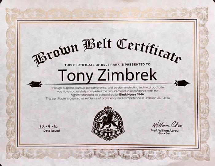 Brown belt · December 4, 2016 · Promoted by William Abreu (Black Belt under Roberto Abreu)