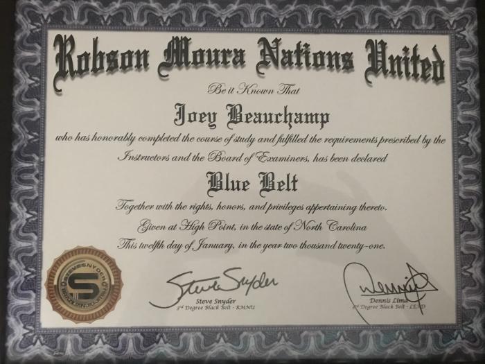 Blue belt · January 12, 2021 · Promoted by Steve Snyder