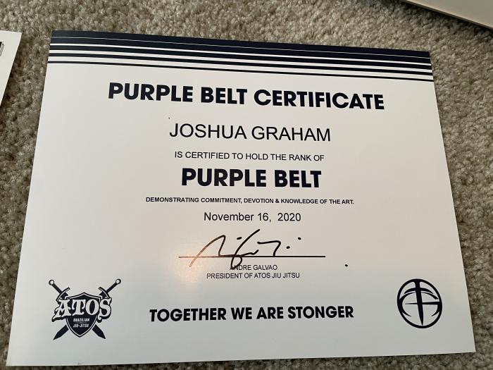 Purple belt · November 16, 2020 · Promoted by Marlon Loor Vera