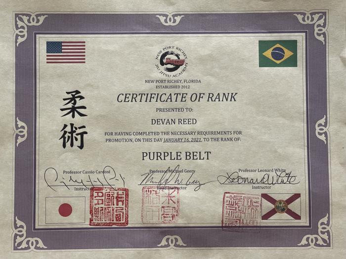 Purple belt · January 16, 2021 · Promoted by Raymond Ruble