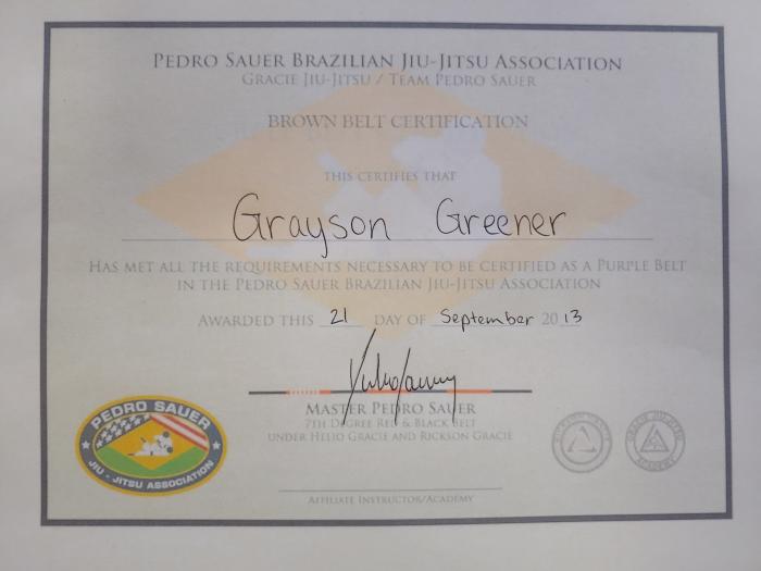 Brown belt · September 21, 2013 · Promoted by Pedro Sauer