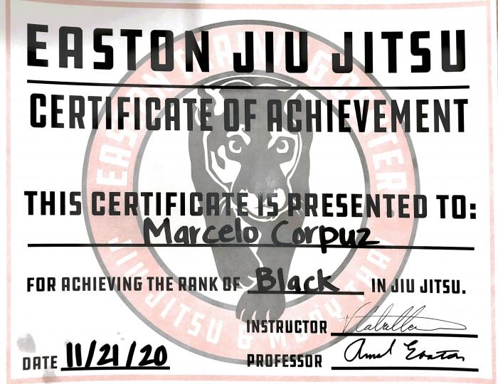 Easton BJJ Black Belt Certificate