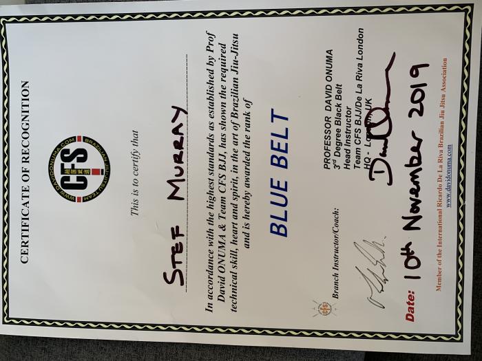 Blue belt · November 10, 2019 · Promoted by Martyn Cahill