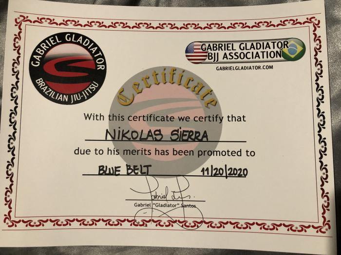 Blue belt · November 20, 2020 · Promoted by Gabriel Gladiator