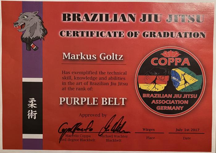 Purple belt · July 1, 2017 · Promoted by Marcelo Coppa