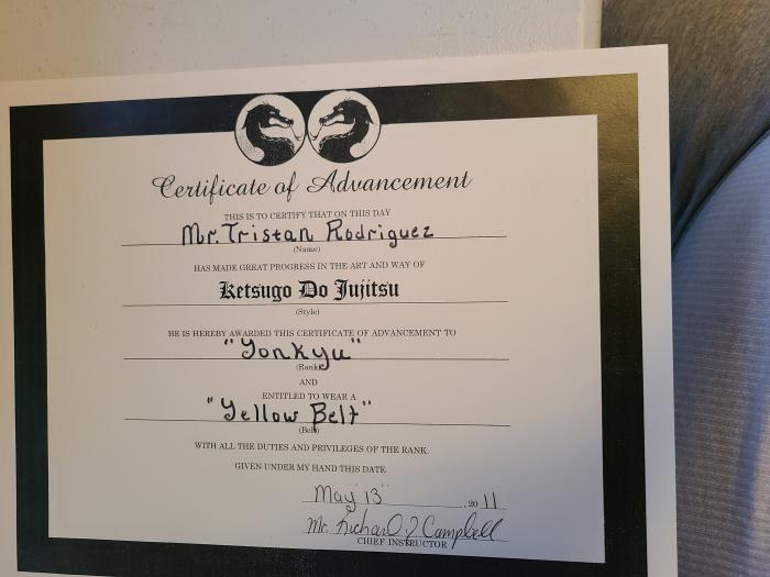 Yellow belt · May 13, 2011 · Promoted by Mr. Richard Campbell