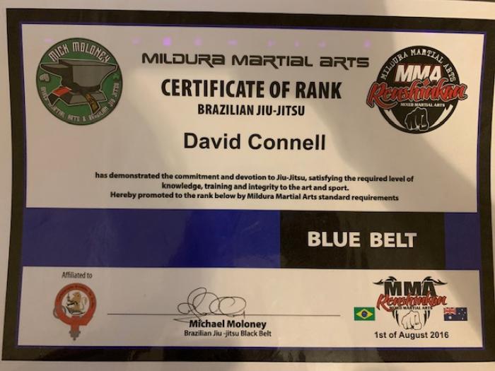 Blue belt · August 1, 2016 · Promoted by Michael Moloney