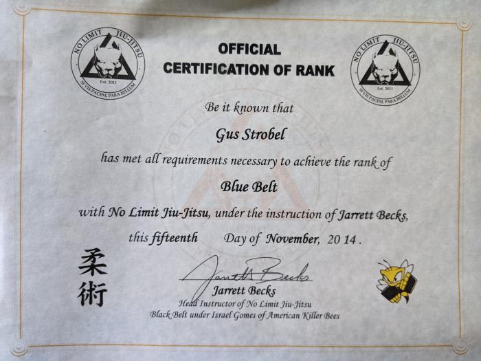 Blue belt · November 15, 2014 · Promoted by Jarrett Becks