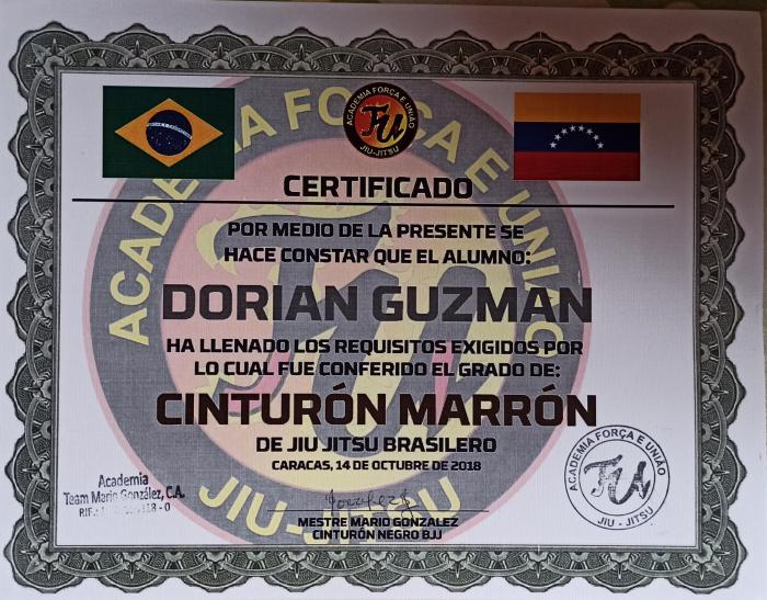 Brown belt · October 14, 2018 · Promoted by Mestre Mario Gonzalez, Agenis Medina