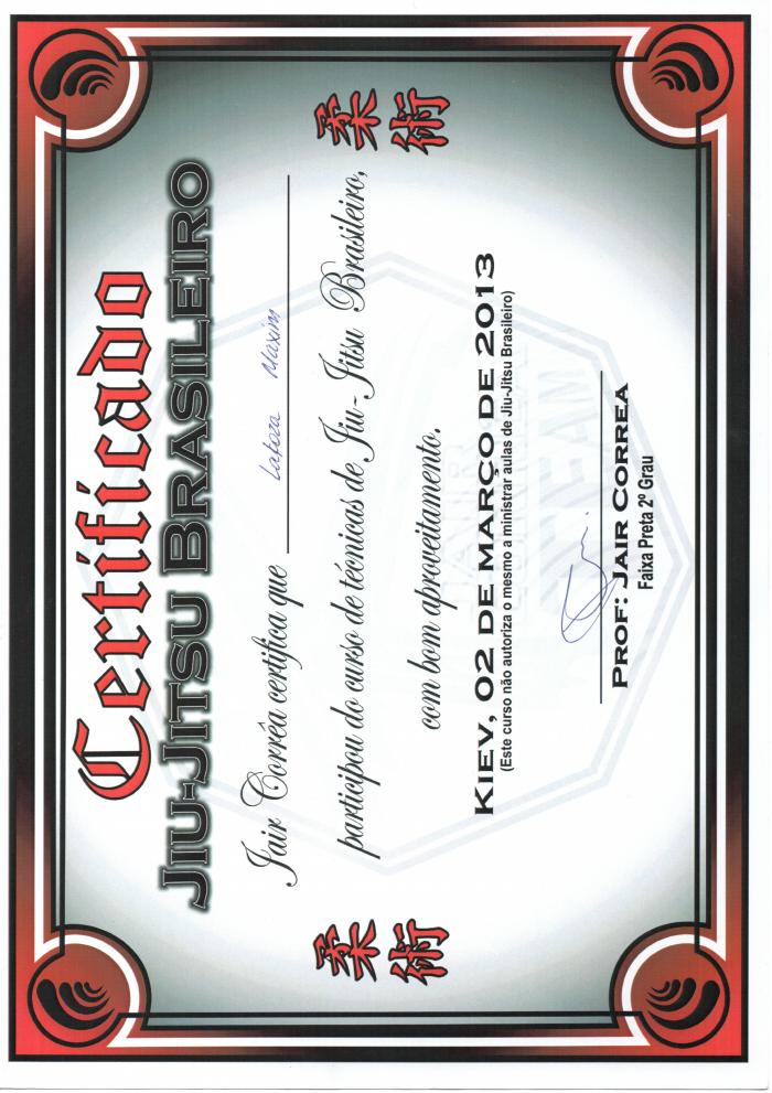 Blue belt · March 3, 2013 · Promoted by Jair Correa de Magalhaes