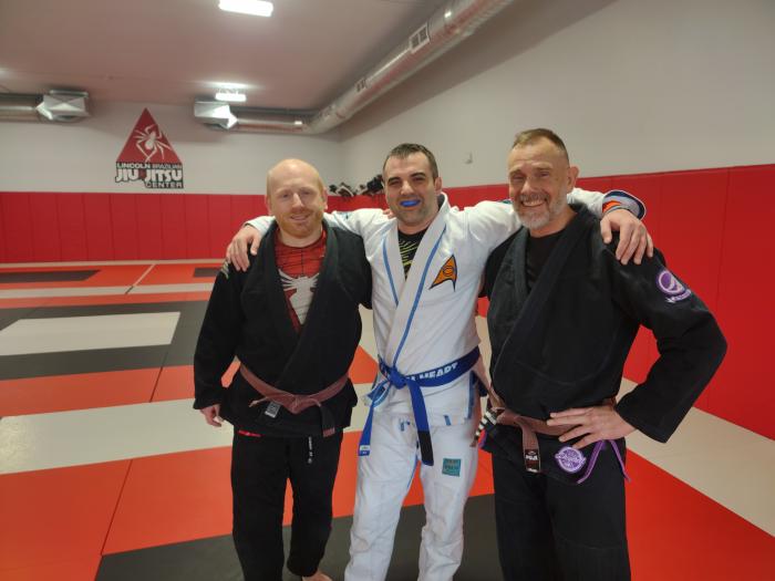 Photo of me and two of the brown belt instructor, Josh Cather and Conan Schafer.