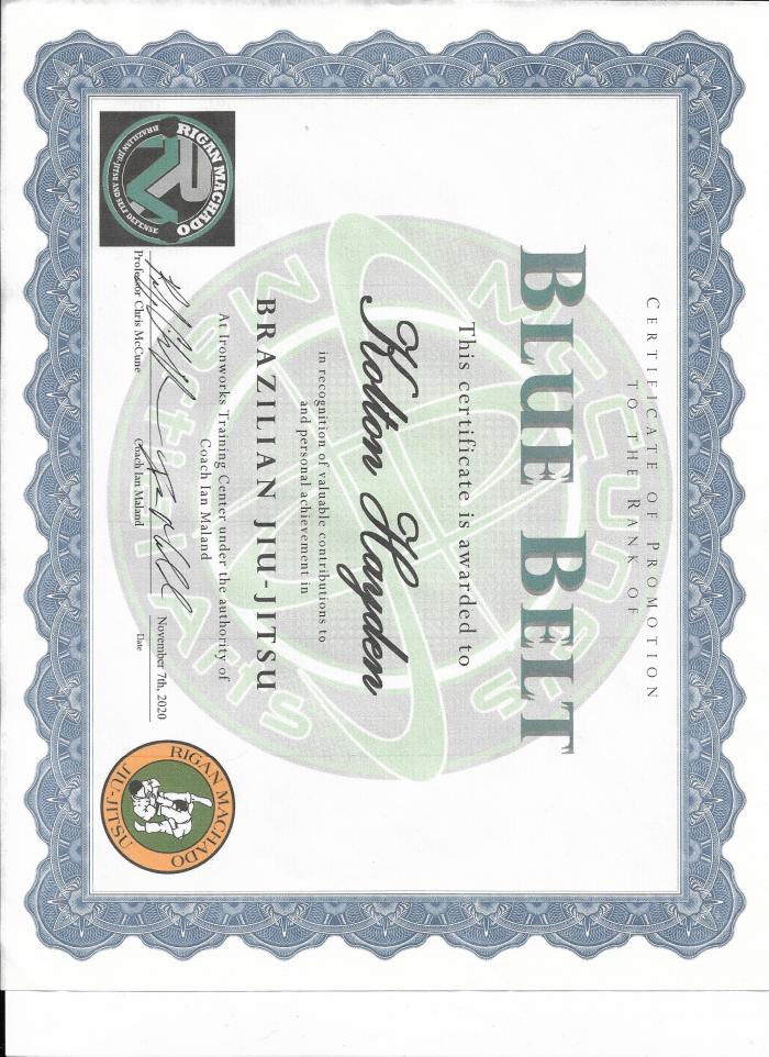 Blue belt · November 7, 2020 · Promoted by Chris McCune