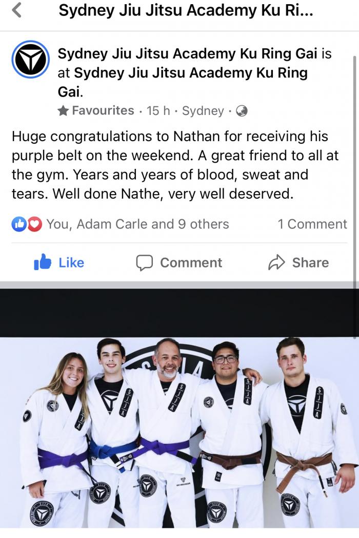 Purple belt · March 13, 2021 · Promoted by Adam Carle