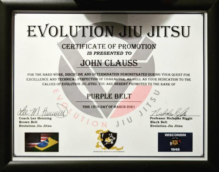 Purple belt · March 18, 2021 · Promoted by Nicholas Riggle