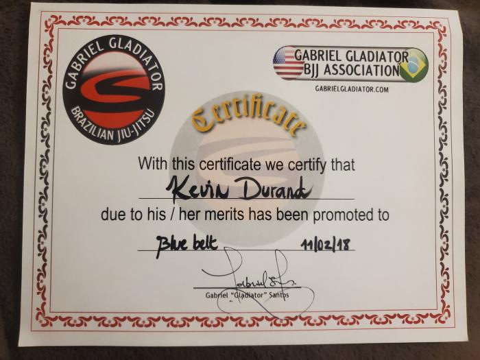 Blue belt · January 1, 2018 · Promoted by Gabriel Gladiator