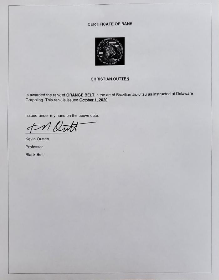 Orange belt · October 1, 2020 · Promoted by Kevin Outten