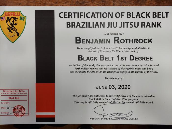 Black belt 1st degree · June 3, 2020 · Promoted by Joe Moreira