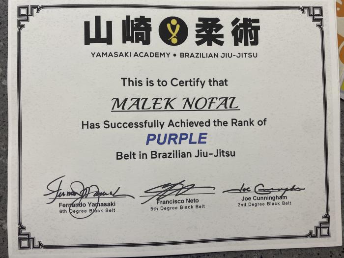 Purple belt · November 7, 2020 · Promoted by Joseph Cunningham