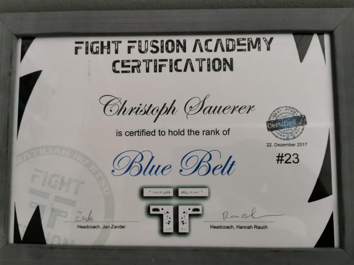 Blue belt · December 22, 2017 · Promoted by Fight Fusion