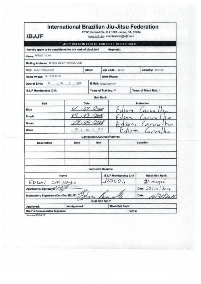 Purple belt · March 5, 2005 · Promoted by Edson Carvalho