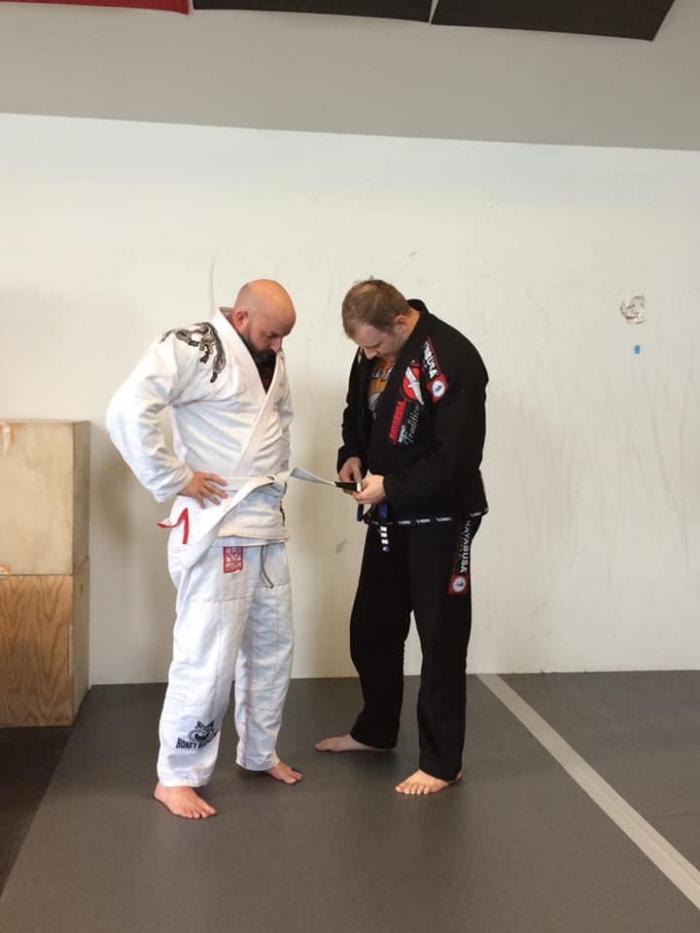 First stripe on my white belt