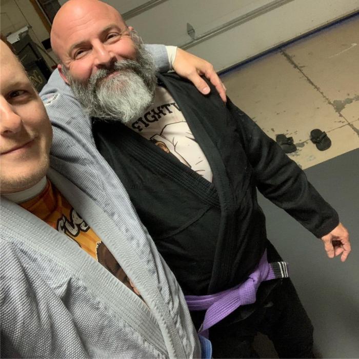 Six years after Matt gave me my first stripe on my white belt, we meet to roll again!