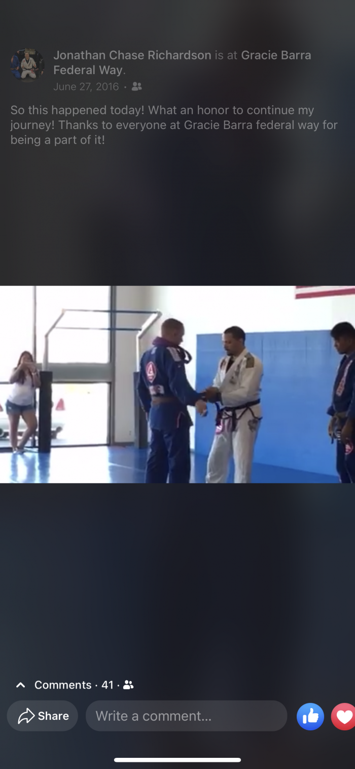 Brown belt · June 27, 2016 · Promoted by Lindsey Johnson