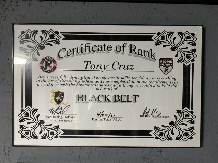 Black belt · April 25, 2021 · Promoted by Professor Mark Reding - Reding Martial Arts - Denton, TX