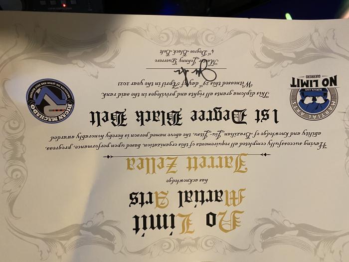 Black belt 1st degree · April 29, 2021 · Promoted by Johnny Guerrero