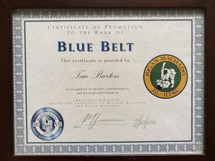 Blue belt · August 24, 2012 · Promoted by Michael Ellefson