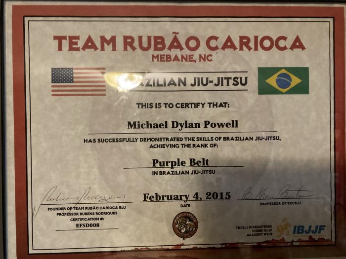 Purple belt · January 4, 2015 · Promoted by Rubao Carioca