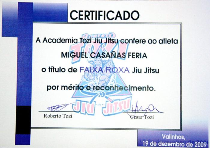 Purple belt · December 19, 2009 · Promoted by Roberto Tozi