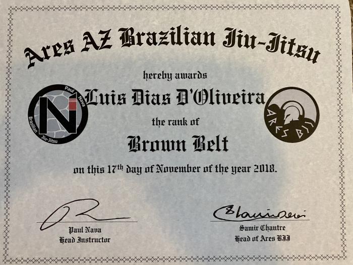 Brown belt · November 17, 2018 · Promoted by Paul Leon Nava