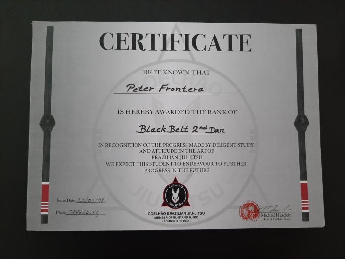 Black belt 2nd degree · July 22, 2018 · Promoted by Michael Haselein