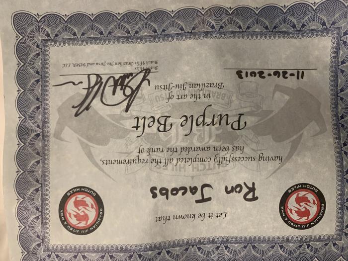 Purple belt · November 1, 2013 · Promoted by Butch Hiles