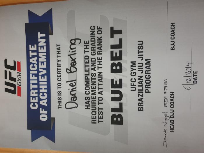 Blue belt · December 6, 2014 · Promoted by Professor Dave Nagel