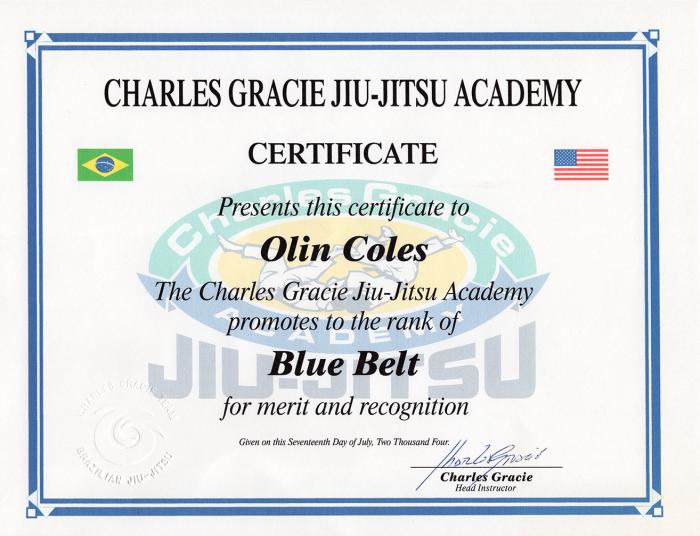 Blue belt · July 17, 2004 · Promoted by Charles Gracie