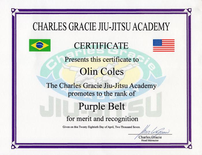 Purple belt · April 28, 2007 · Promoted by Charles Gracie
