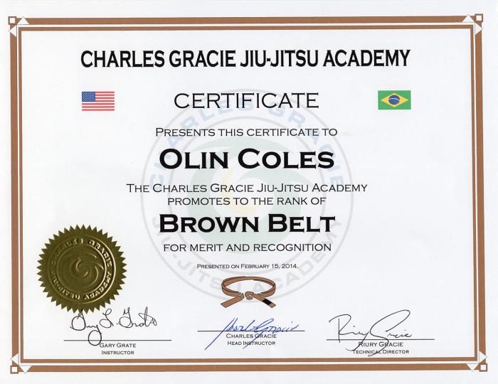 Brown belt · February 15, 2014 · Promoted by Charles Gracie