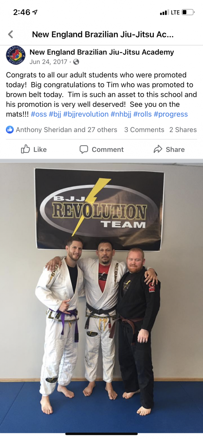 Brown belt · June 24, 2017 · Promoted by John Sanders