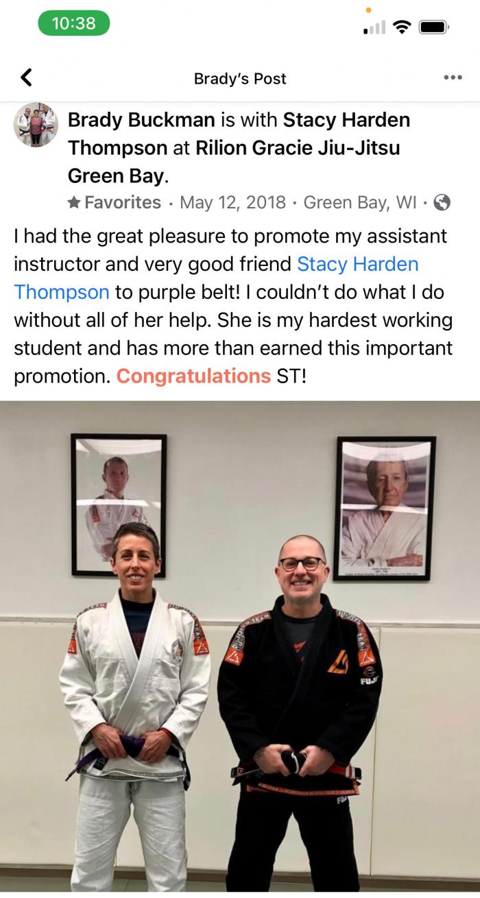 Purple belt · May 12, 2018 · Promoted by Brady Buckman