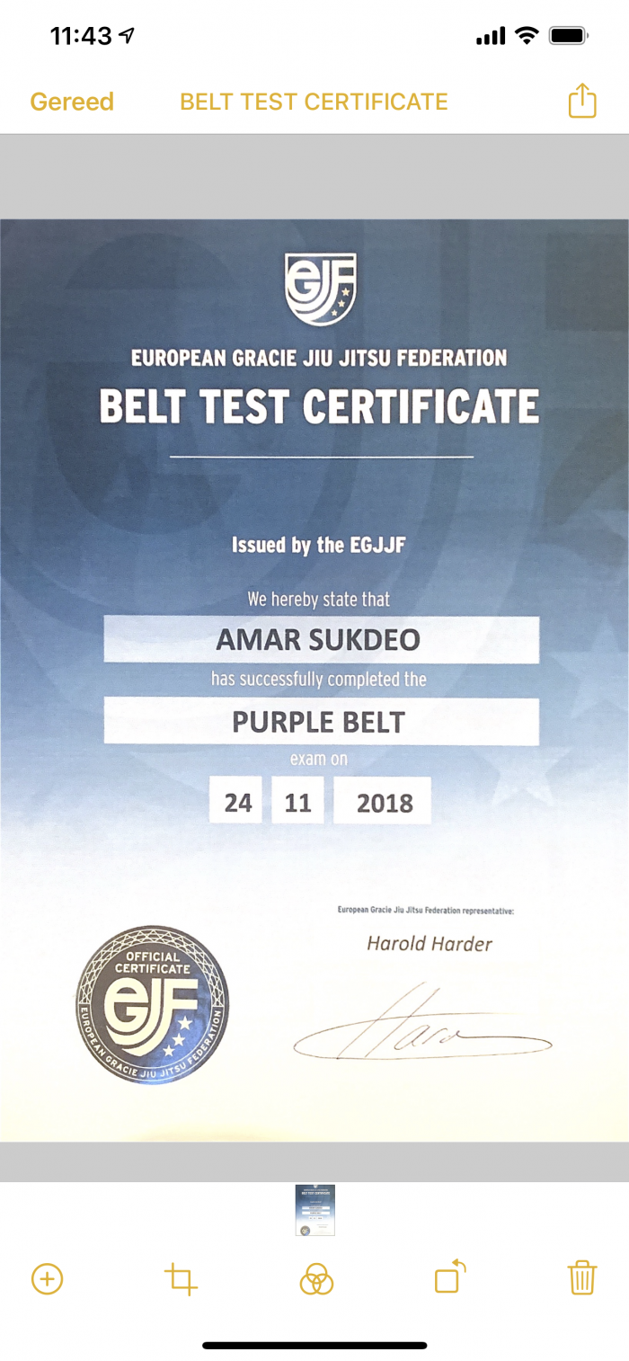 Purple belt · November 24, 2018 · Promoted by Harold Harder